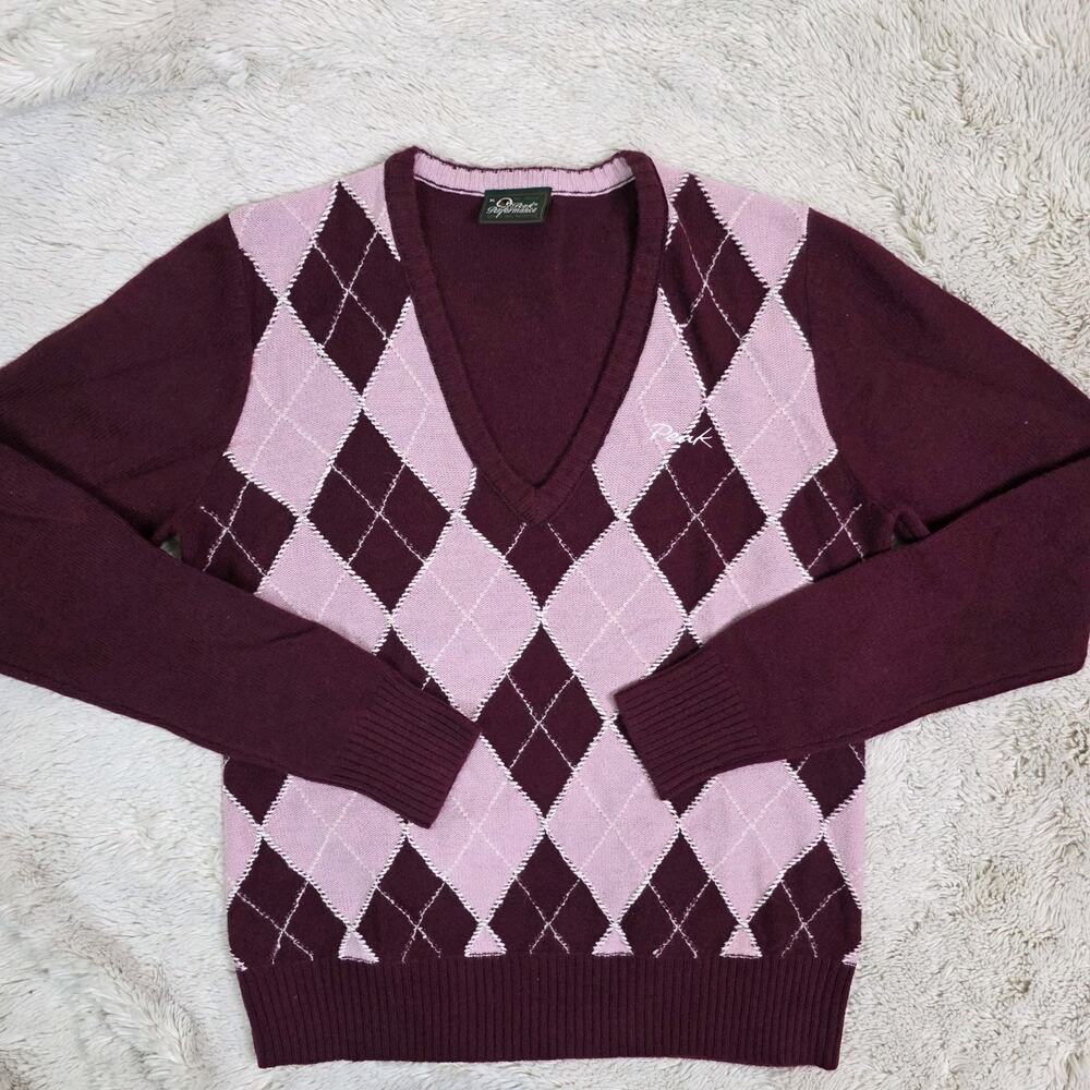 PEAK PERFORMANCE Women's V Neck Wool Pull Over Sweater Burgundy Size XL Sweden